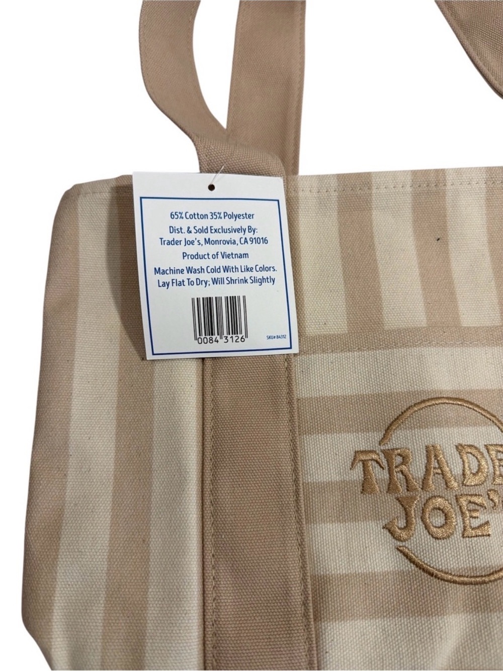 Trader Joe’s Striped Mini Canvas Tote Bag  Beige New with Tags - Picture 2 of 2
